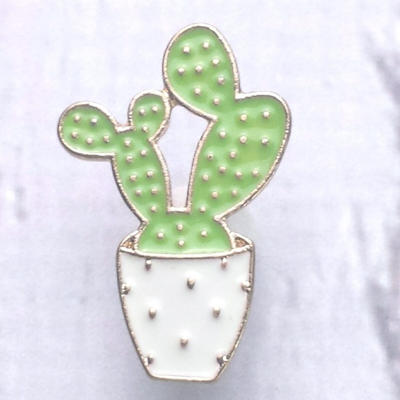 Cactus enamel lapel pin cacti brooch gold edge new - Picture 2 of 3
